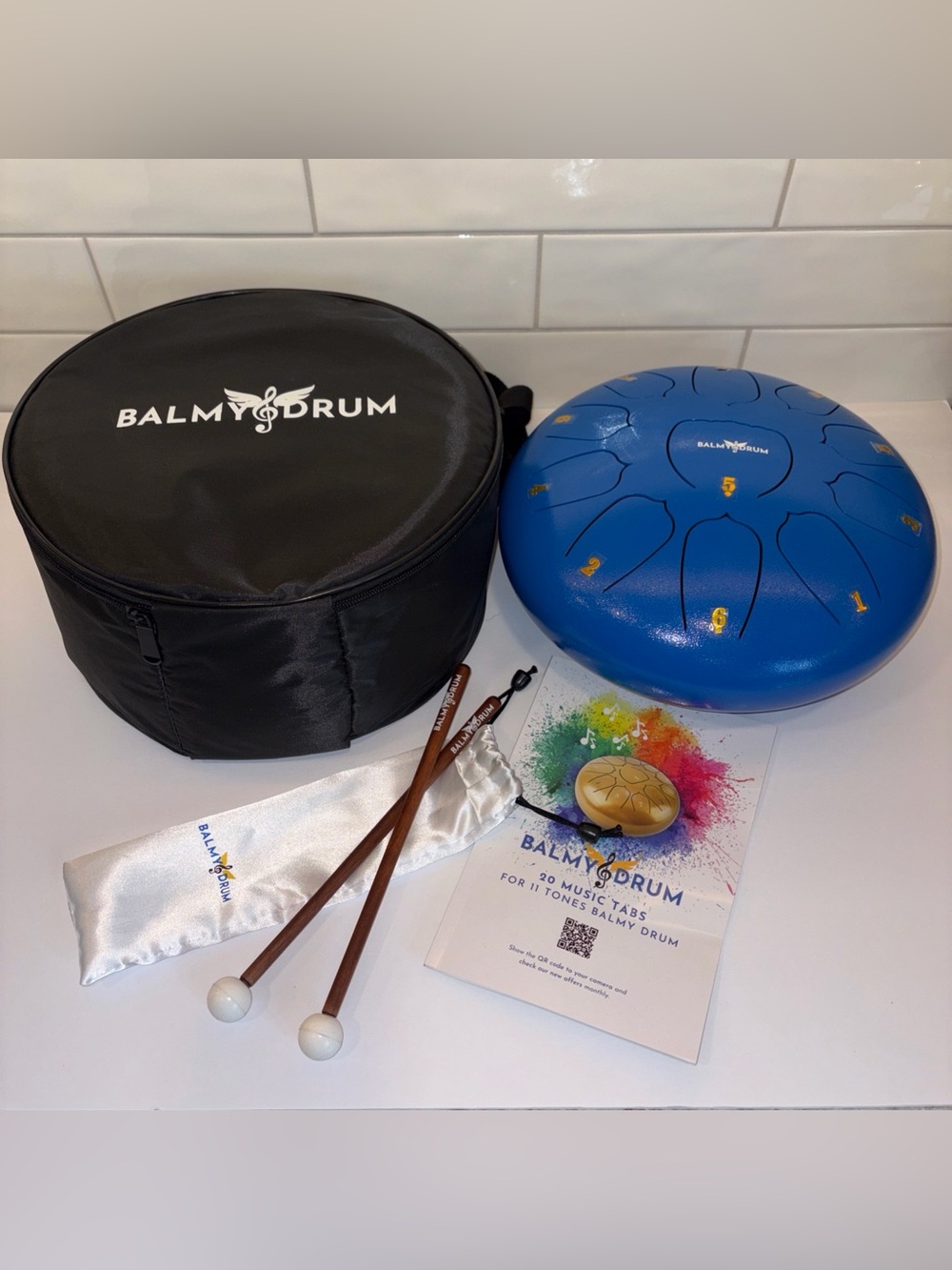 Balmy Drum 8" Blue Steel Tongue Drum with Bag and Mallets